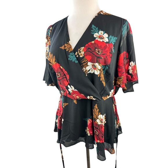 NWT City Chic Valencia Faux Wrap Tie Babydoll Blouse Floral Top Plus Size M 18 - Picture 14 of 14